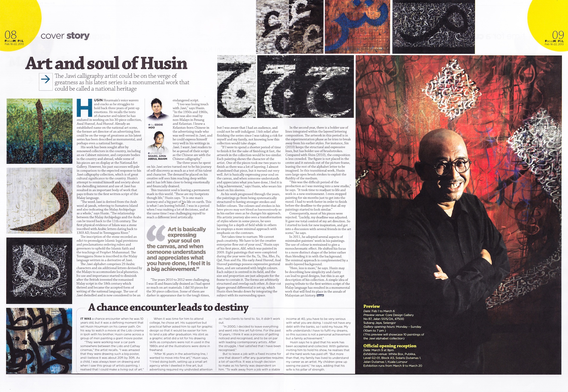 Focus Malaysia February 16 22 Art and Soul of Husin The Jawi calligraphy artist could be on the verge of greatness as his latest series is a monumental